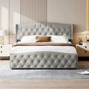 Upholstered storage bed 140x200cm, Double bed with slatted base, Headboard with decorative buttons and rivet, velvet fabric