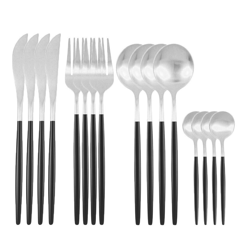 16Pcs Gold Matte Dinnerware Set 304 Stainless Steel Cutlery Set Dinner Knife Fork Spoon Kitchen Silverware Set Tableware Supply