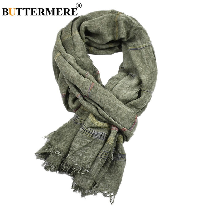 BUTTERMERE Men Scarves Autumn Winter Cotton Linen Scarf Men Khaki Black Navy Pink Khaki Warm Long Fashion Brand Mens Scarfs