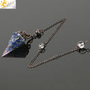 CSJA Reiki Natural Chip Stone Pendulum Antique Copper Chain Hexagon Cone Resin Pendant for Dowsing Divination Wicca Pendule G321