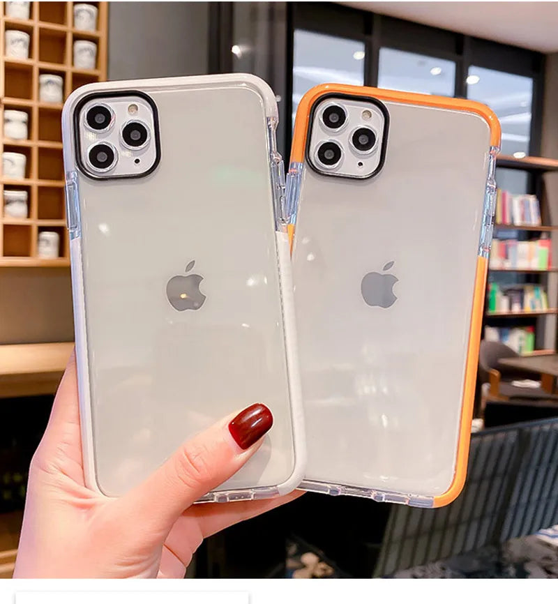 Shockproof Orange Phone Case For iPhone 11 13 12 14 Pro Max XR XS 7 8 Plus X Transparent Soft Candy Color Frame Back Cover Case