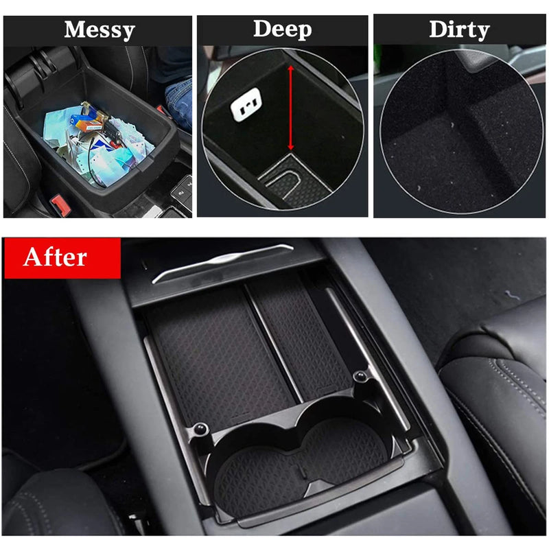 Car Cup Holder Center Console Organizer For Tesla Model S / X Armrest Storage Box Container Tray 2016 2017 2018 2019 2020 2021