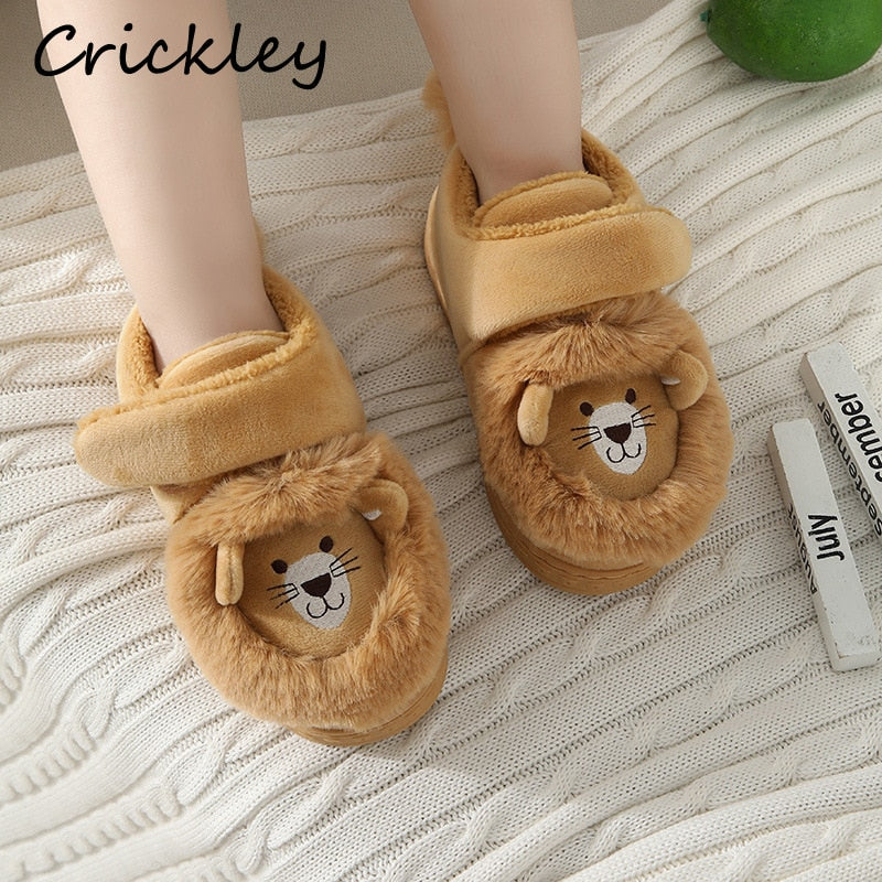 Winter Children Slippers Cute Cartoon Lion Modelling Slippers for Boys Girls Home Shoes Warm Non Slip Indoor Floor Kids Slippers