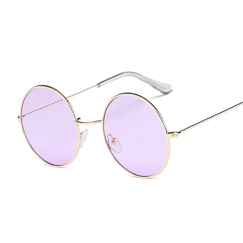 Purple Classic Round Sunglasses Woman Circle Oval Design Ladies Sunglasses Fashion Brand Alloy Ocean Mirror Oculos De Sol