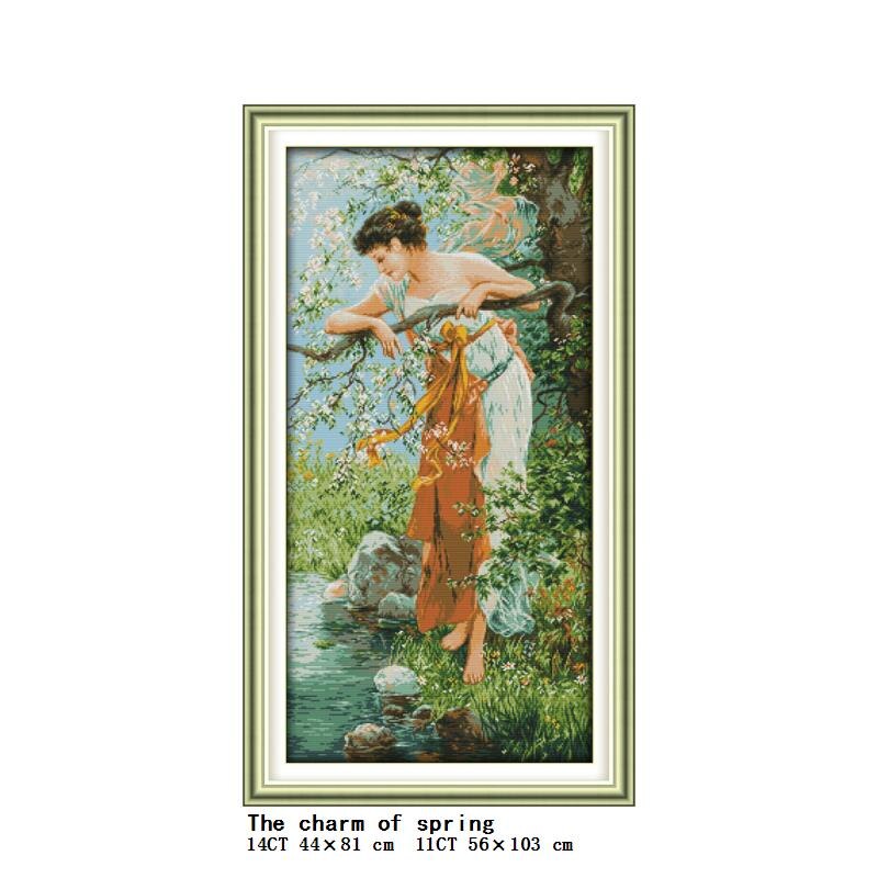 Garden picking the flower and smelling flower girl series count and stamping cross stitch 14CT11CT embroidery kit needlework kit