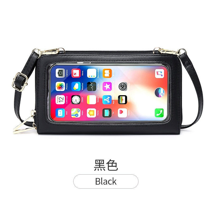 Buylor New Touch Screen Phone Women's Bag PU Leather Crossbody Shoulder Strap Handbag for Women FID Anti-theft Brush Long Wallet