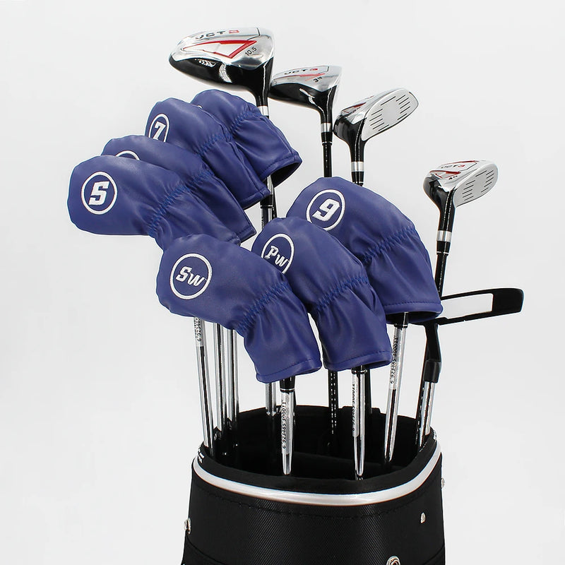 9 Pcs/Set Golf Headcovers For Iron Set Clubs Blue Red White Black Color Waterproof PU Golf Iron Cover Heads Protector