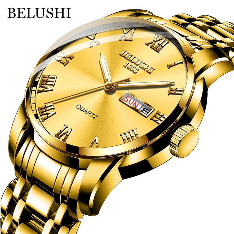 BELUSHI Top Brand Watch Men Stainless Steel Business Date Clock Waterproof Luminous Watches Mens Luxury Sport Quartz Wrist Watch