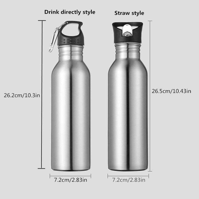 750ml Sports Outdoor Straw Water Bottle 304 Stainless steel Portable Handle Lid Water Bottle With Mountaineering Buckle Kettle