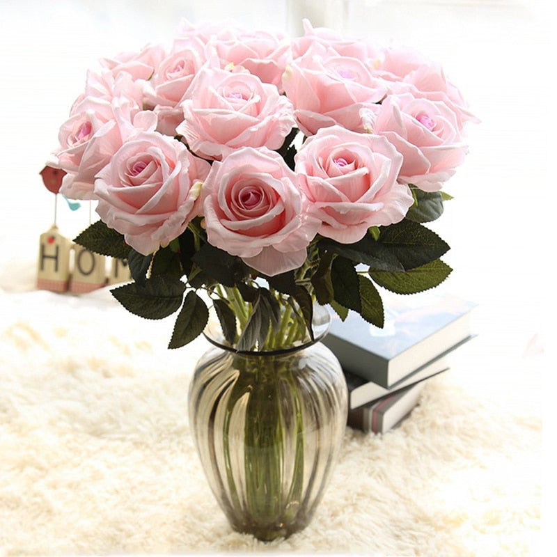 5Pcs 51cm Long Branch Flowers Bouquet Beautiful White Silk Roses Artificial Flowers Wedding Home Table Decor Arrange Fake Flower