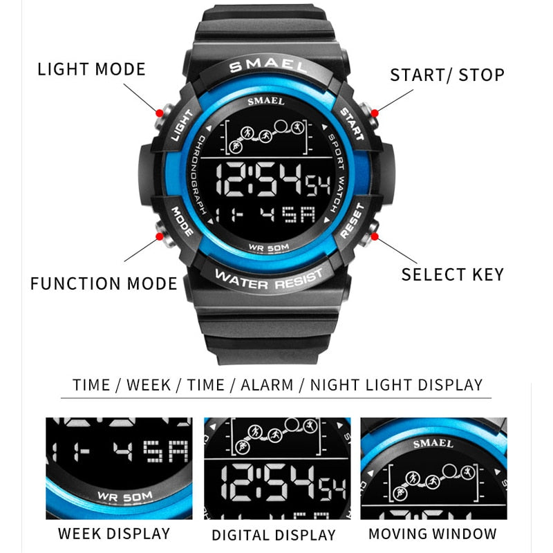 SMAEL Sports Digital Watch for Men Waterproof Clock Top Luxury Brand Military Watches Mens Dual Time Stopwatch Date Wristwatch