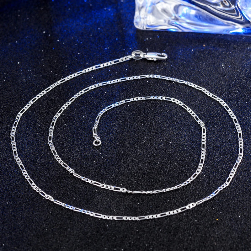 DOTEFFIL 925 Sterling Silver 16/18/20/22/24/26/28/30 Inch 2mm Sideways Flat Chain Necklace For Women Man Fashion Wedding Jewelry
