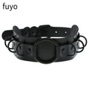 Punk Black Bell Lock PU Leather Necklaces for Women Cosplay Rock Geometry Rivet Collar Choker Necklaces Festival Jewelry