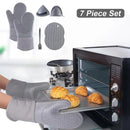 7Pcs/set Microwave Gloves Heat Insulation Silicone Baking Gloves Oven Mitt Pot Holder Nonslip Grilling Pad Hand Clip For Kitchen