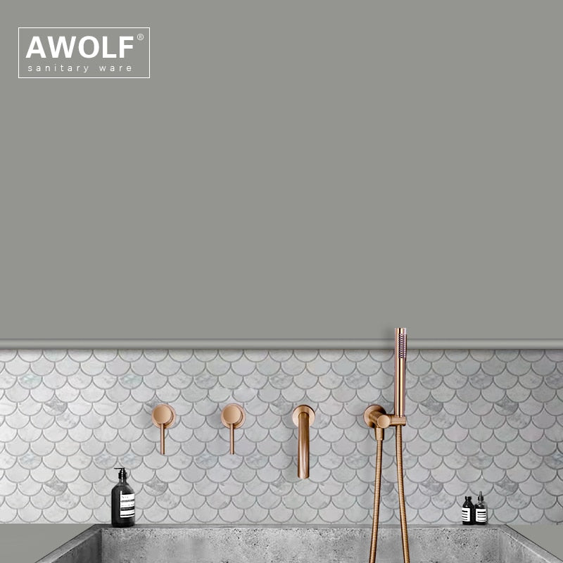 Bathroom Shower Set Brushed Rose Gold Simplicity Solid Brass Shower Faucet Shower Bath Mixer Tap Black And Chrome Color AH3023