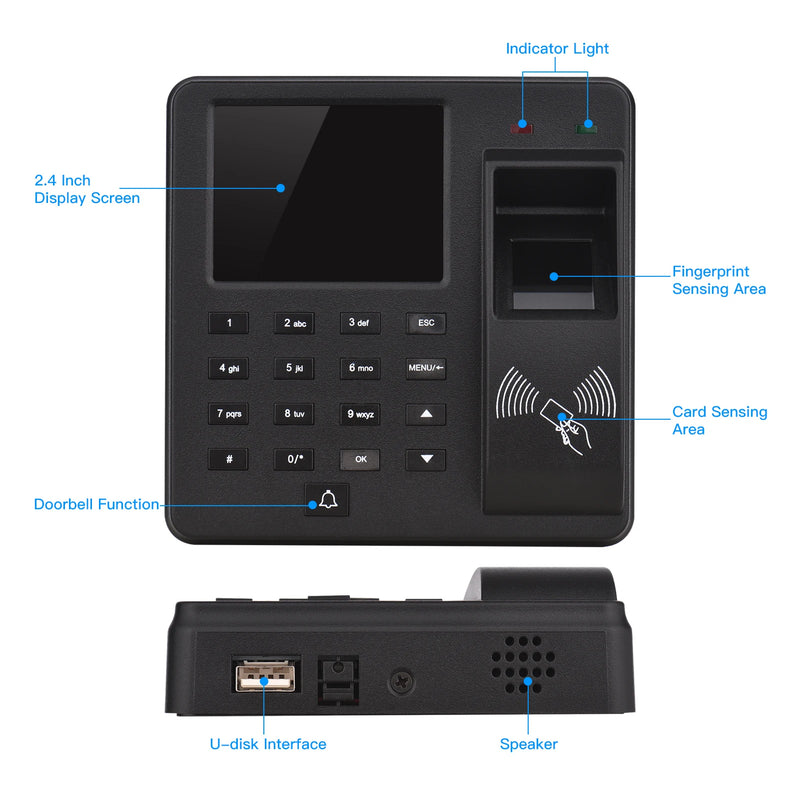 Access Control Time Attendance Machine Fingerprint/Password/ID Card Recognition Time Clock Employee Checking-in Recorder