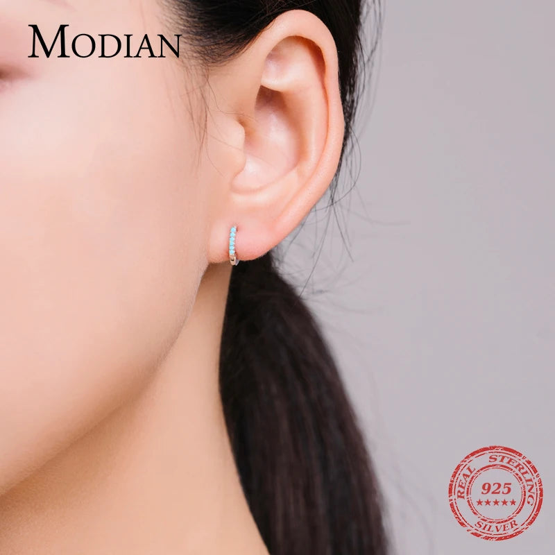 Modian Silver Turquoise Tiny Earring Fashion 925 Sterling Silver Exquisite Small Hoop Earrings For Women Gir Statement Jewelry