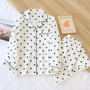 Spring New Ladies Pajamas Set Heart Printed Crepe Cotton Double-layer Gauze Turn-down Collar Long-sleeve Trousers Household Wear