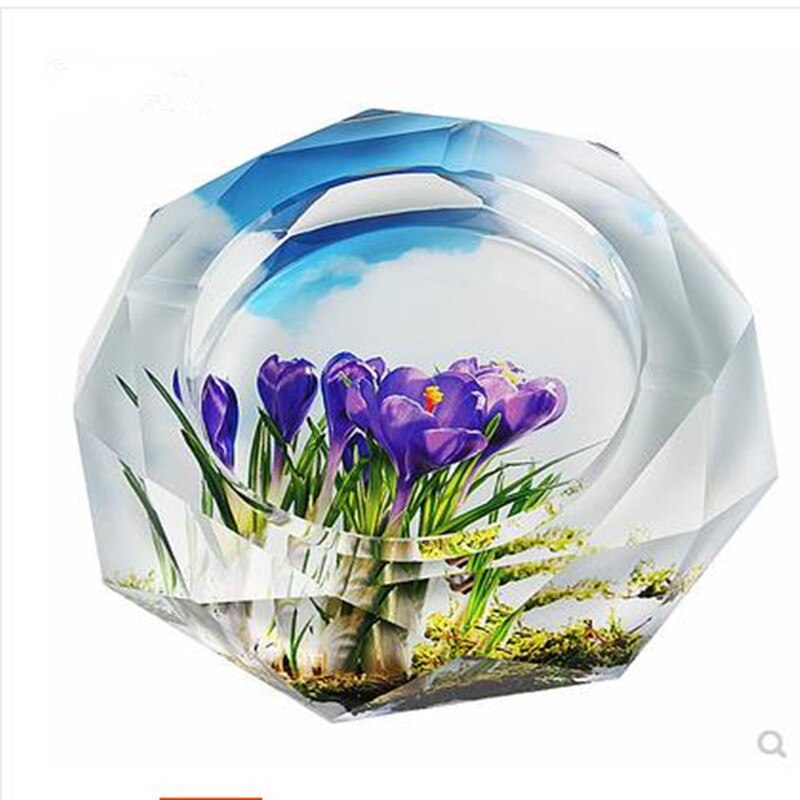 European-style crystal ashtray, home office, restaurant and bar desktop decorations, crystal crafts, 10 cm in diameter