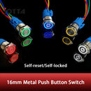 16mm Metal Push Button Switch Ring Lamp Power Symbol Buttons Waterproof Flat Head LED Light Self-lock Self-reset  1NO1NC