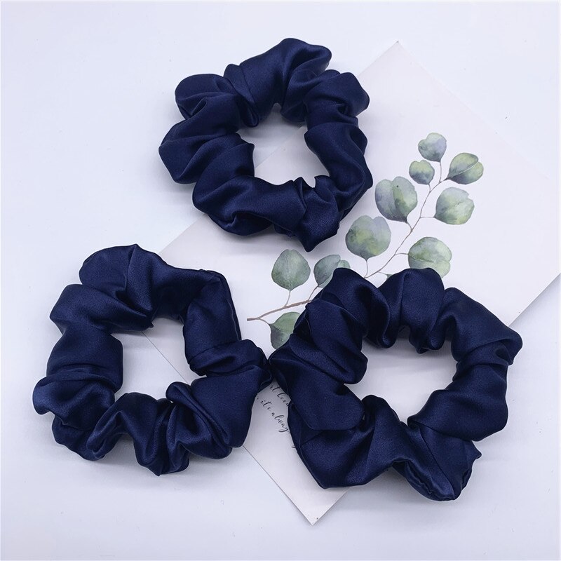 100% Pure Silk Hair Scrunchie Width 3.5cm Hair Ties Band Girls Ponytail Holder Luxurious Colors Sold by one pack of 3pcs