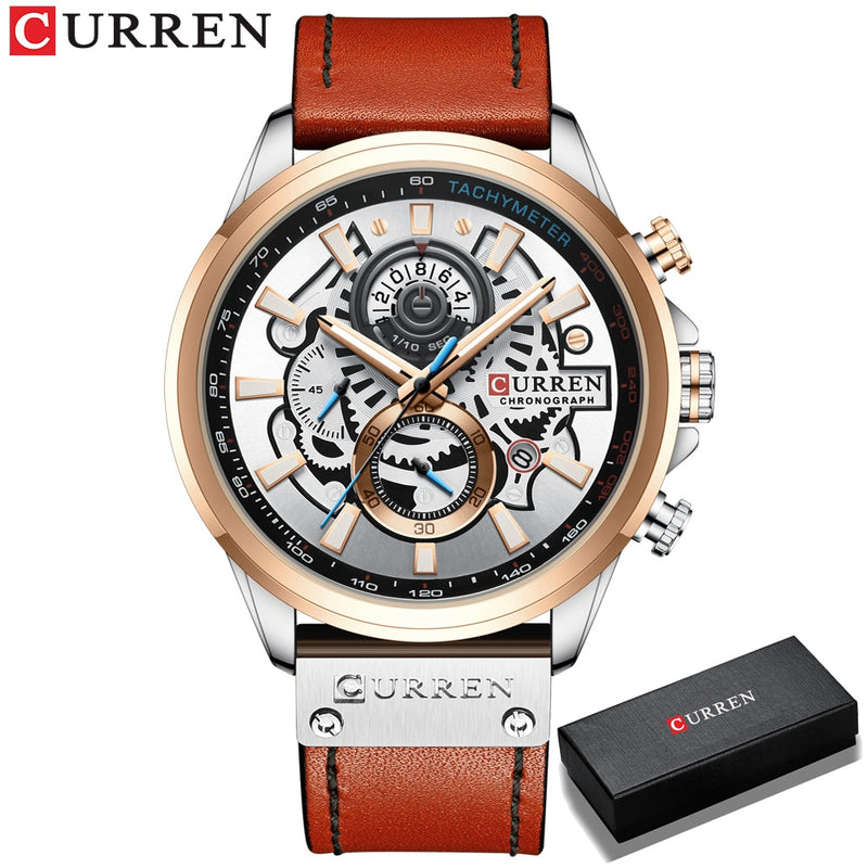 CURREN Watch for Men Top Brand Watches Leather Strap Wristwatch Fashion Chronograph Sport Quartz Clock Male Gift