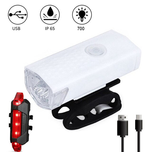 Bike Bicycle Light USB LED Rechargeable Set Mountain Cycle Front Back Headlight Lamp Flashlight