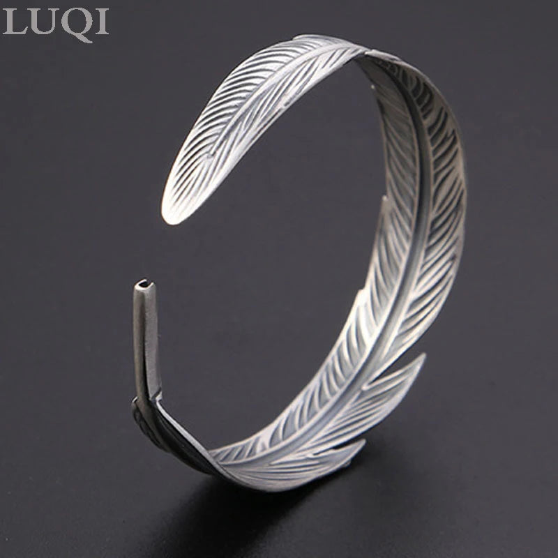 Retro Hot Selling Silver Color Personality Handmade Feather Women's Open Bracelet 187
