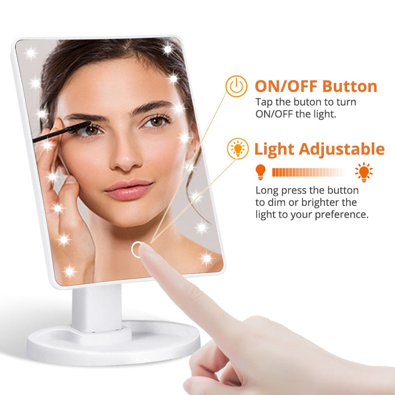 LED Makeup Mirror Illuminated Cosmetic Table Mirror With Light for Make Up Adjustable Light 16/22 Touch Screen Eyelash Brush