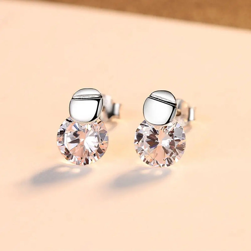 PAG&MAG 925 Sterling Silver Minimalism Round CZ Stud Earrings For Women Fashion Clear Stone Silver Earrings Fine Fashion Jewelry