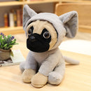 20/35cm PUG Dog Cute Animal Dogs Cos Cosplay Dinosaur Rabbit Elephant Lion Sheep Leopar Stuffed Dolls Kids Birthday X-mas Gifts