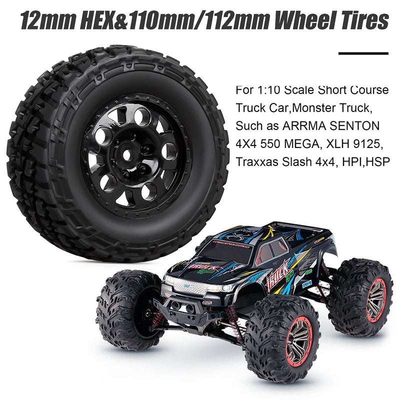 Austar 4PCS RC Car Rubber Tires Wheel Rim Set for 1/10 Short Course Truck ARRMA SENTON 550 MEGA XLH 9125 Traxxas Slash