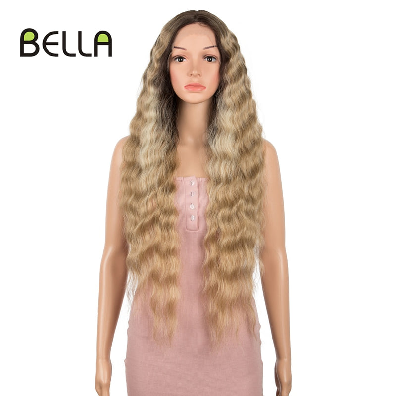 BELLA Lace Wigs Synthetic Deep Wave Curly Synthetic Lace Front Wig Blonde Wig Pink 30 Inch Hair Wigs For Black Women Cosplay