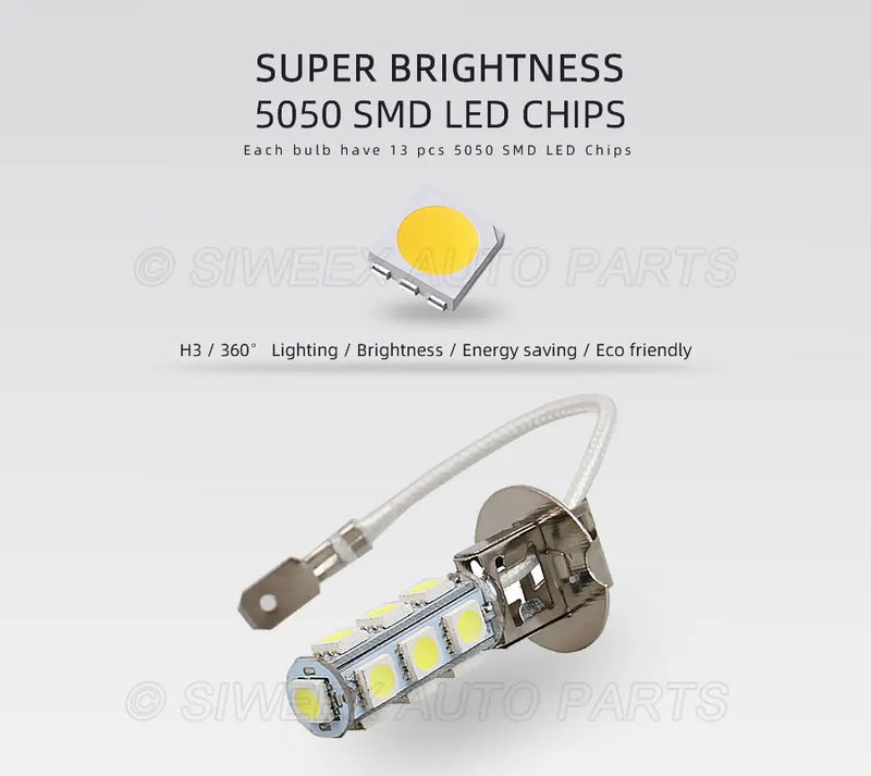 H3 PK22S 5050 Chips White 13 SMD Headlight Brightness LED Bulbs DC12V Auto Car Fog Light Lamp 6500K