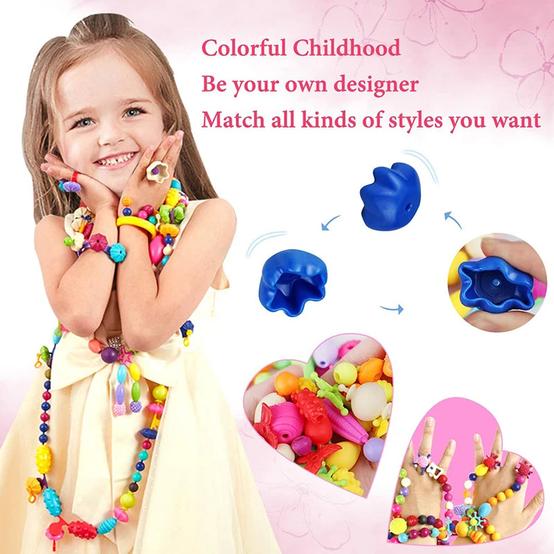 100pcs Pop Beads Children Girls Princess Jewelry Making Kit Creative Necklace Bracelet Rings DIY Ideal Christmas Birthday Gifts