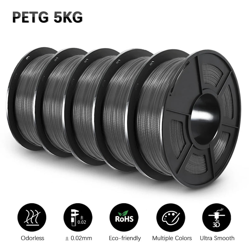 SUNLU PETG 1KG 3D Filament 1.75MM 5Rolls Arranged Neatly No Knots No Bubble Bright Color Exo-Friendly Good Toughness