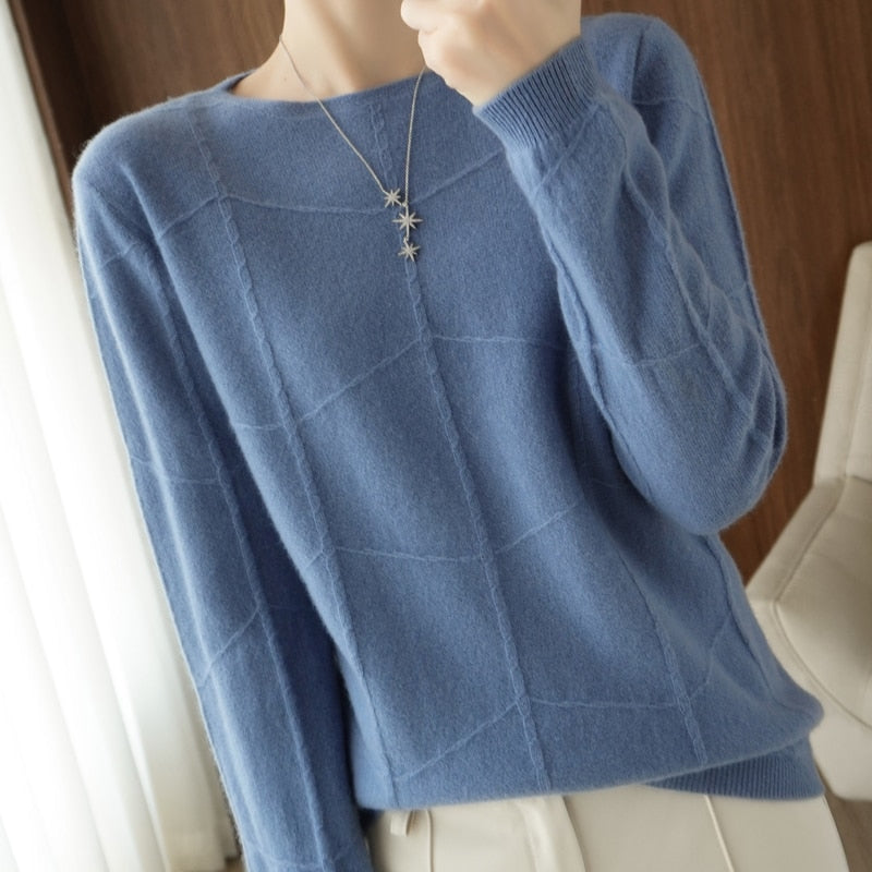 Ladies Round neck Sweater Fall/Winter 2021 New  Pullover Casual Knitted Top Large Size Long Sleeve Women&