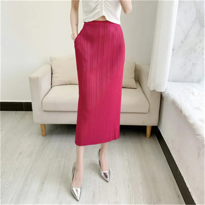 2023 summer women's new Miyake pleated skirt basic fashion versatile high waist straight skirt casual skirt women