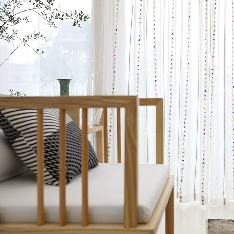 Colorful striped White tulle curtains for living room bedroom Modern sheer curtain drape window