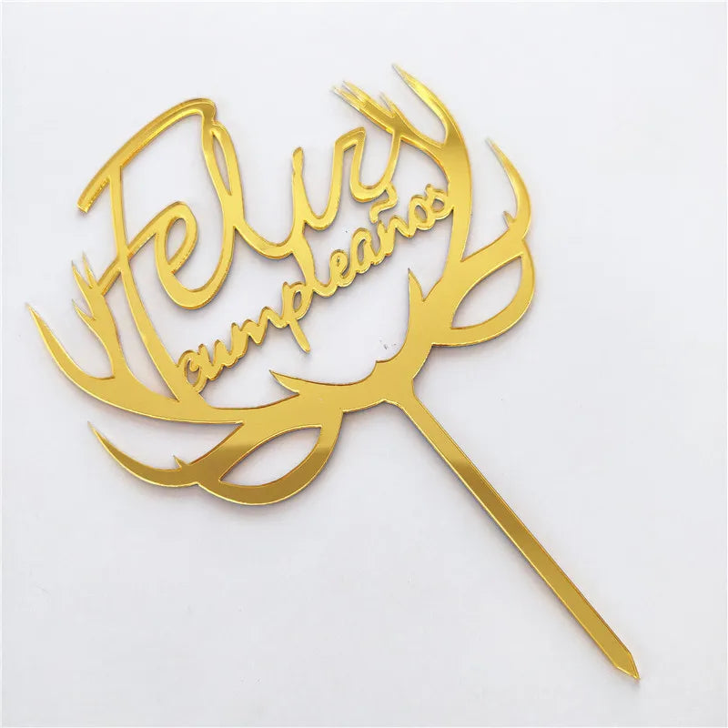 Golden Acrylic Happy Birthday Cake Topper Spanish language Birthday Party Cake Toppers For Kids holiday gifts Dessert Decoration