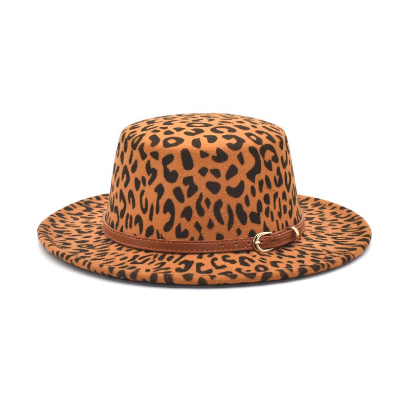 New classic leopard Felt Fedora men's and women's artificial wool blended jazz hat wide brim simple church Derby flat top hat re