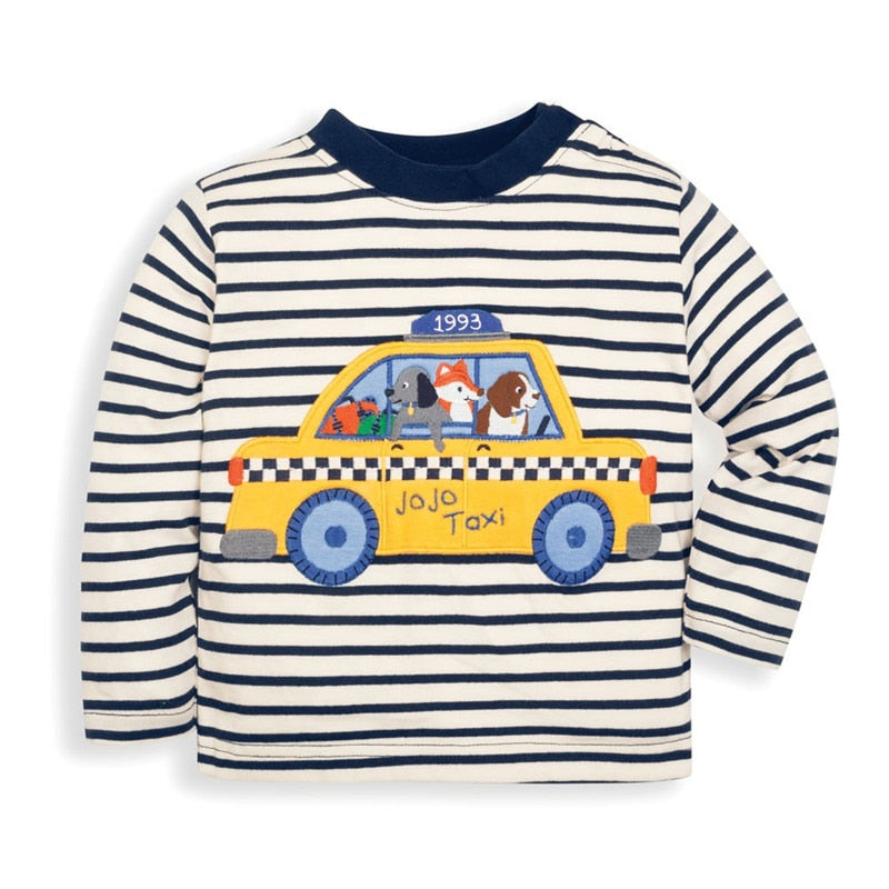 Jumping meters Autumn Spring Boys T shirts Applique Cotton Long Sleeve Baby Girls Clothing New Stripe Tops For Children Boy Tee