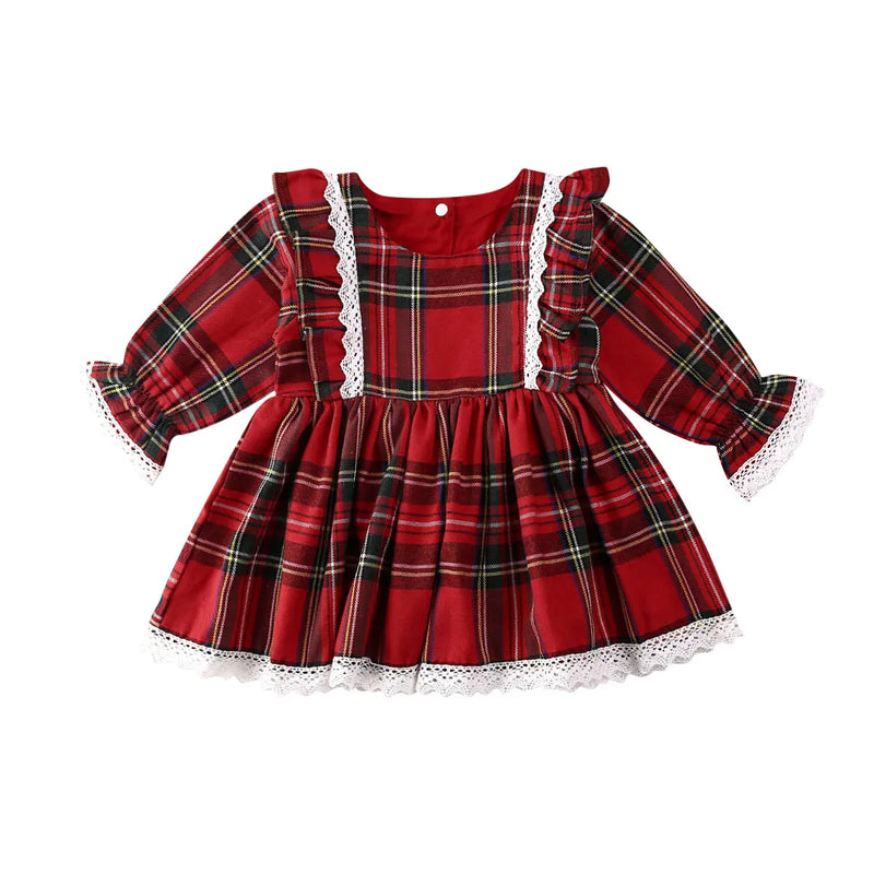 1-6Y Christmas Girls Red Dress Toddler Baby Kid Girls Lace Ruffles Tutu Party Dress Plaid Xmas Costumes Children Clothes