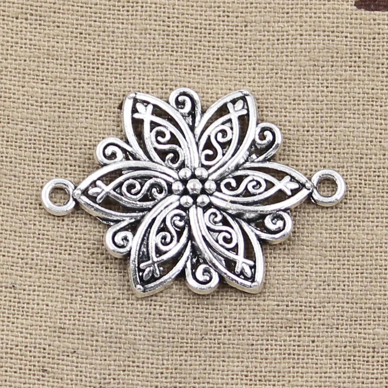 8pcs Charms Flower Link Connector 39x28mm Antique Bronze Silver Color Pendants DIY Making Findings Handmade Tibetan Jewelry