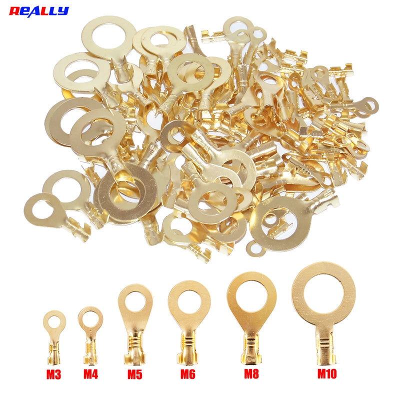 100PCS Open Barrel Wire Crimp Copper Terminal Connerctor- Non-Insulated Ring Lugs Crimp Cable Connector