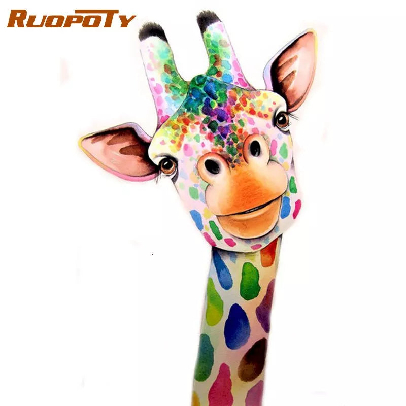RUOPOTY Giraffe Animal Painting By Numbers Kits For Kids HandPainted Paints Kits Unique Christmas Gift For Living Room Wall Artc