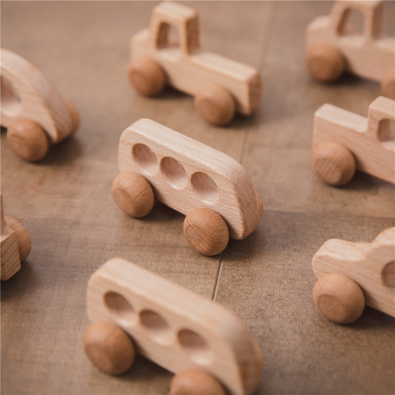 4Pcs Custom Wooden Toys Montessori Educational Beech Wood Car Children Cartoon Car Toy Baby Wood Gift For 2-6 Years Old Kids