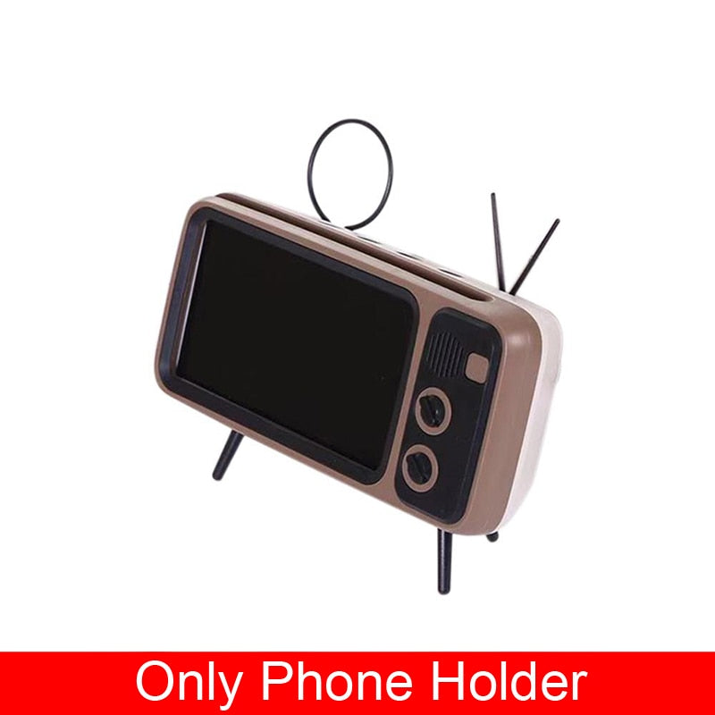 Retro TV Mobile Phone Holder Stand For 4.7-6.5 inch Smartphone Bracket Wireless Bluetooth 3D Stereo Speaker Music Player Audio