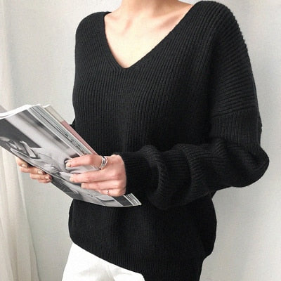 Korean Fashion Ladies Full Sleeve Women Knitting Sweater Solid O-Neck Pullover And Jumper Loose Sweater Hot Sale S80209Q