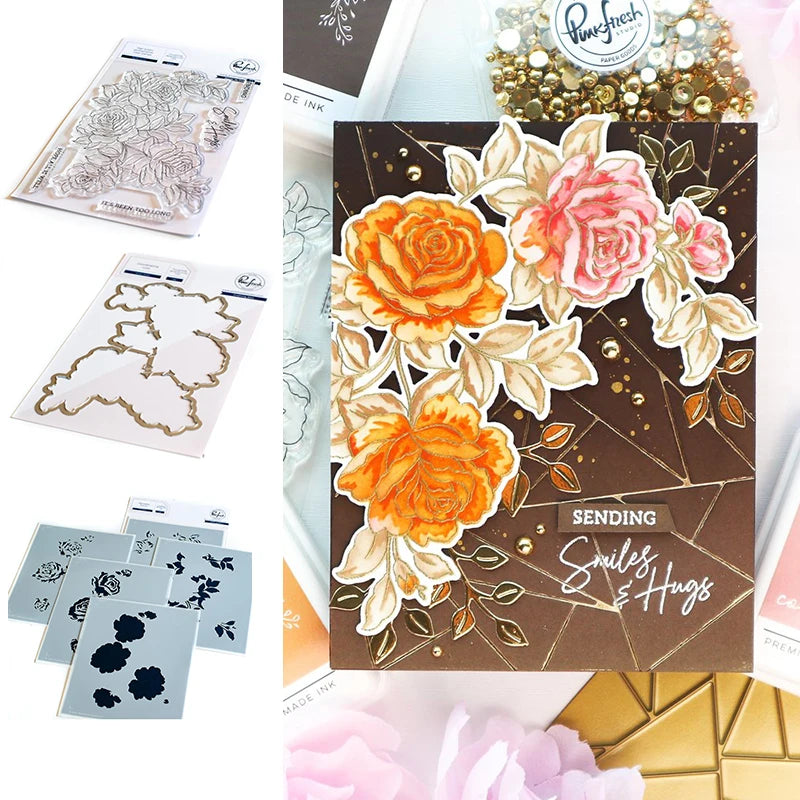 Garden Roses Layering Stencil Flower Stamps And Metal Cutting Dies New Arrival 2021Scrapbook Diary Decoration Embossing Template